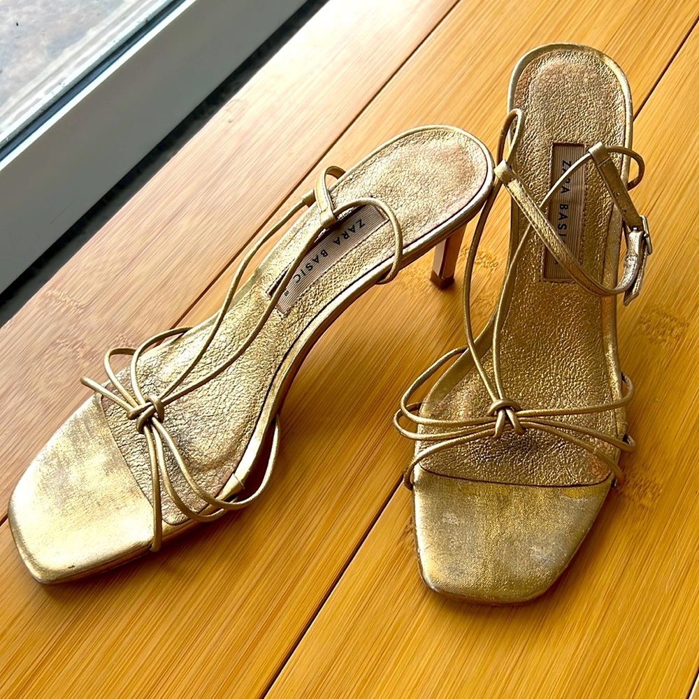 Zara gold strap heel sandals size 38
